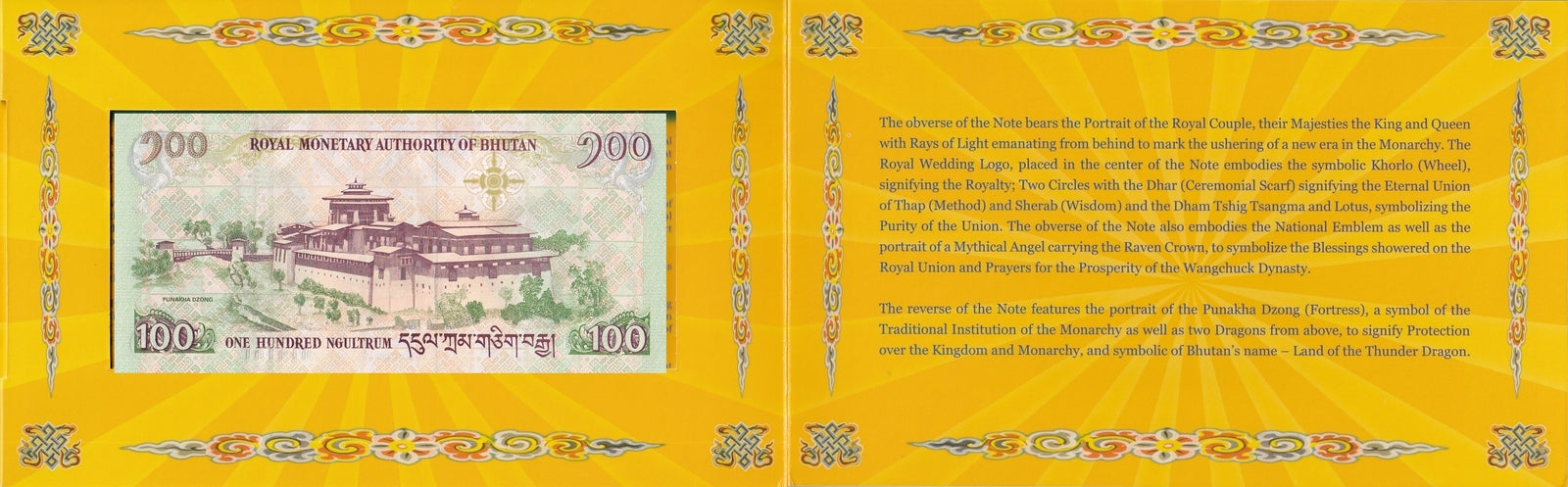 Bhutan 100 Ngultrum 2011 P 35 UNC Commemorative With Folder