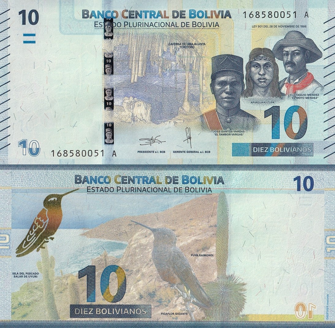Bolivia 10 Bolivianos 2018 P 248 UNC Series A New Series LOT 3 pcs