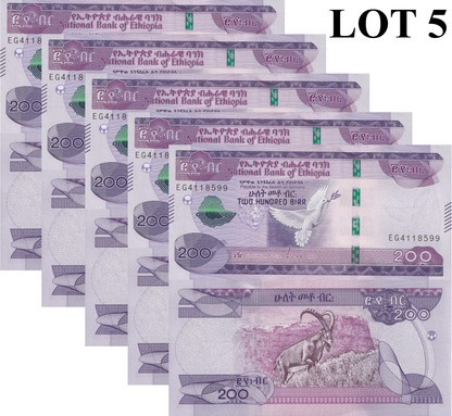 Ethiopia 200 Birr 2020 P 58 UNC 1/20 Bundle Lot 5 pcs
