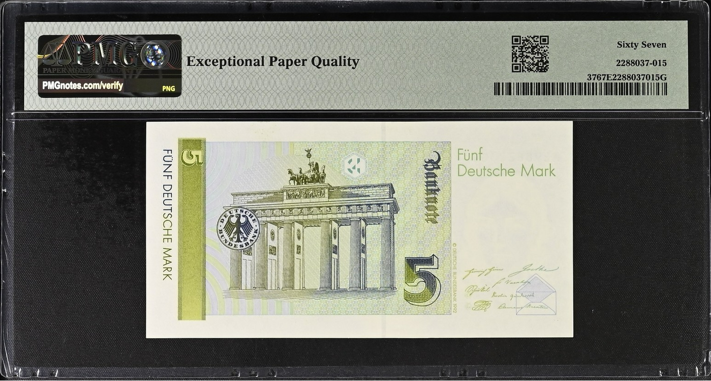 Germany Federal Republic 5 Deutsche Mark 1991 P 37 UNC PMG 67 EPQ