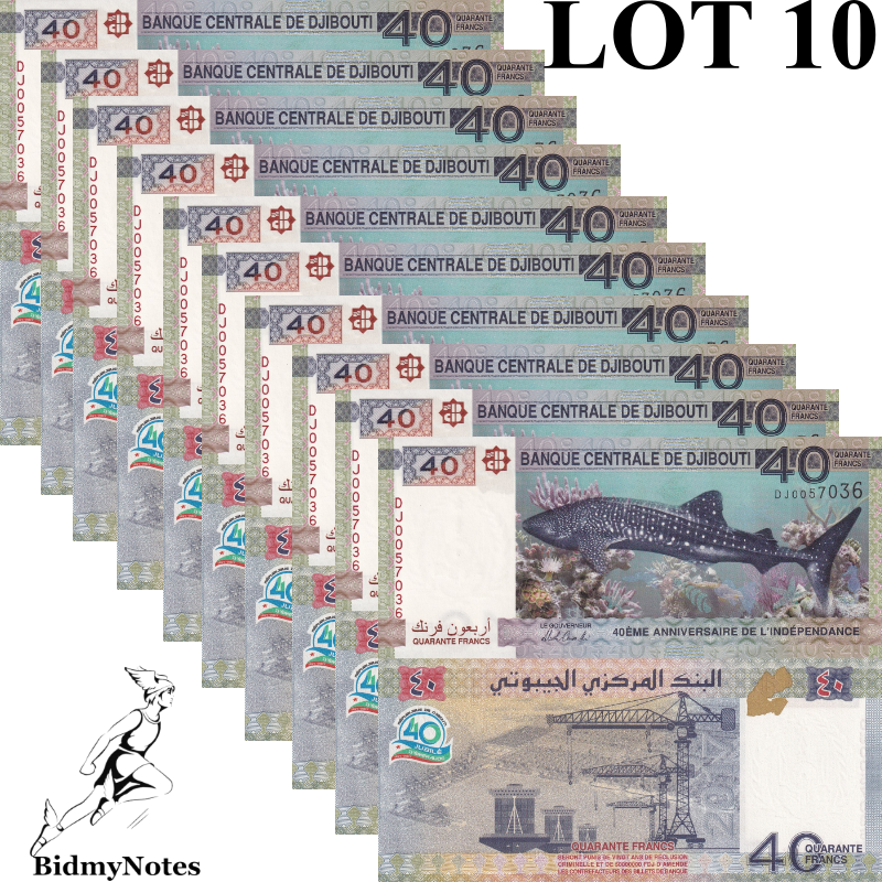 Djibouti 40 Francs 2017 P 46 UNC Commemorative  1/10 Bundle LOT 10 pcs