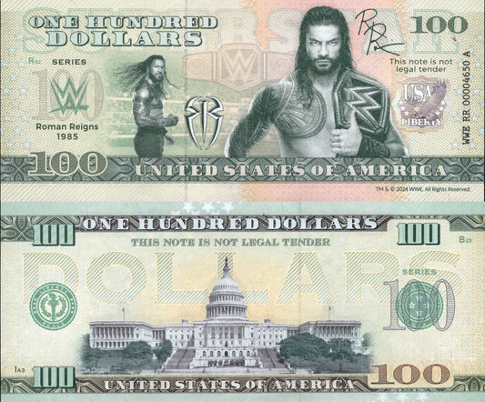 USA Roman Reigns 100 Dollars WWE TEST NOTE 2024 UNC