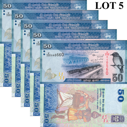 Sri Lanka 50 Rupees 2021 P 124 UNC 1/20 Bundle LOT 5 pcs