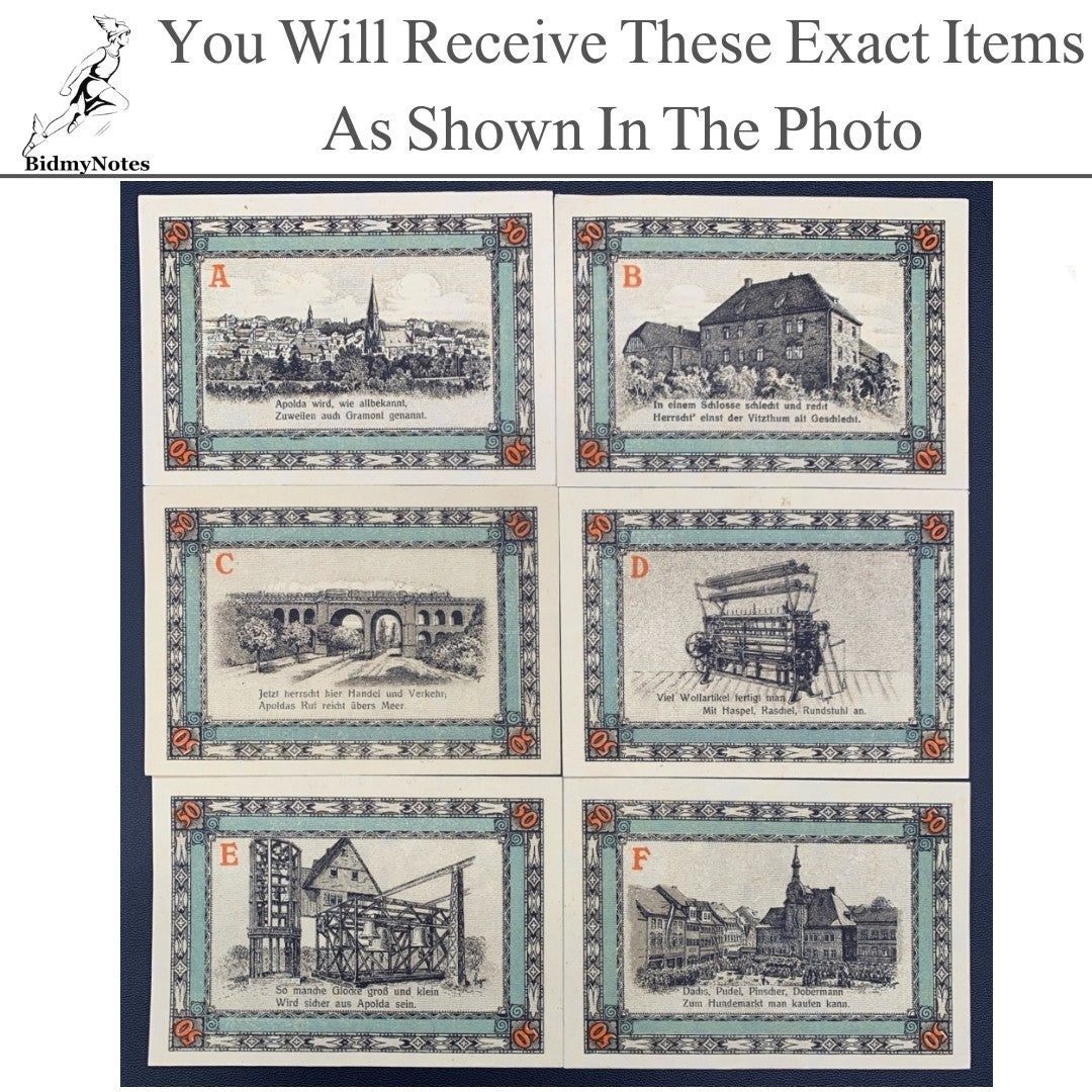 Germany Notgeld APOLDA 50 Pfennig 1921 Set 6 pcs