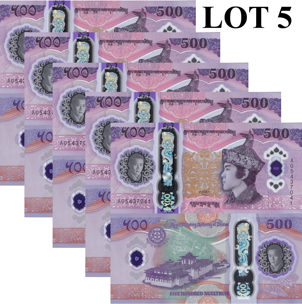 Bhutan 500 Ngultrum 2025 2026 P New Design Polymer UNC COMM. Lot 5 pcs