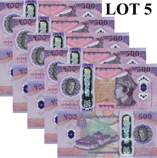 Bhutan 500 Ngultrum 2025 2026 P New Design Polymer UNC COMM. Lot 5 pcs