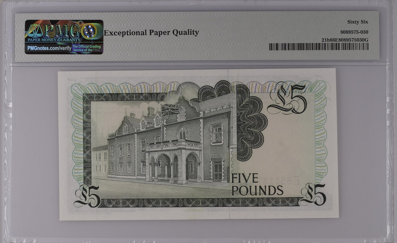 Gibraltar British Administration 5 Pounds 1988 P 21b UNC PMG 66 EPQ