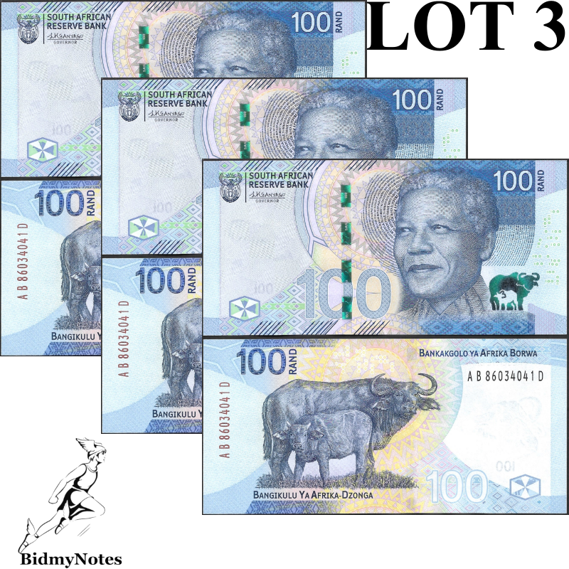 South Africa 100 Rand 2023 P 151 UNC Lot 3 pcs