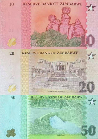 Zimbabwe 10 20 50 Zig 2026 P 115 116 117 NEW Design UNC Set 3 pcs
