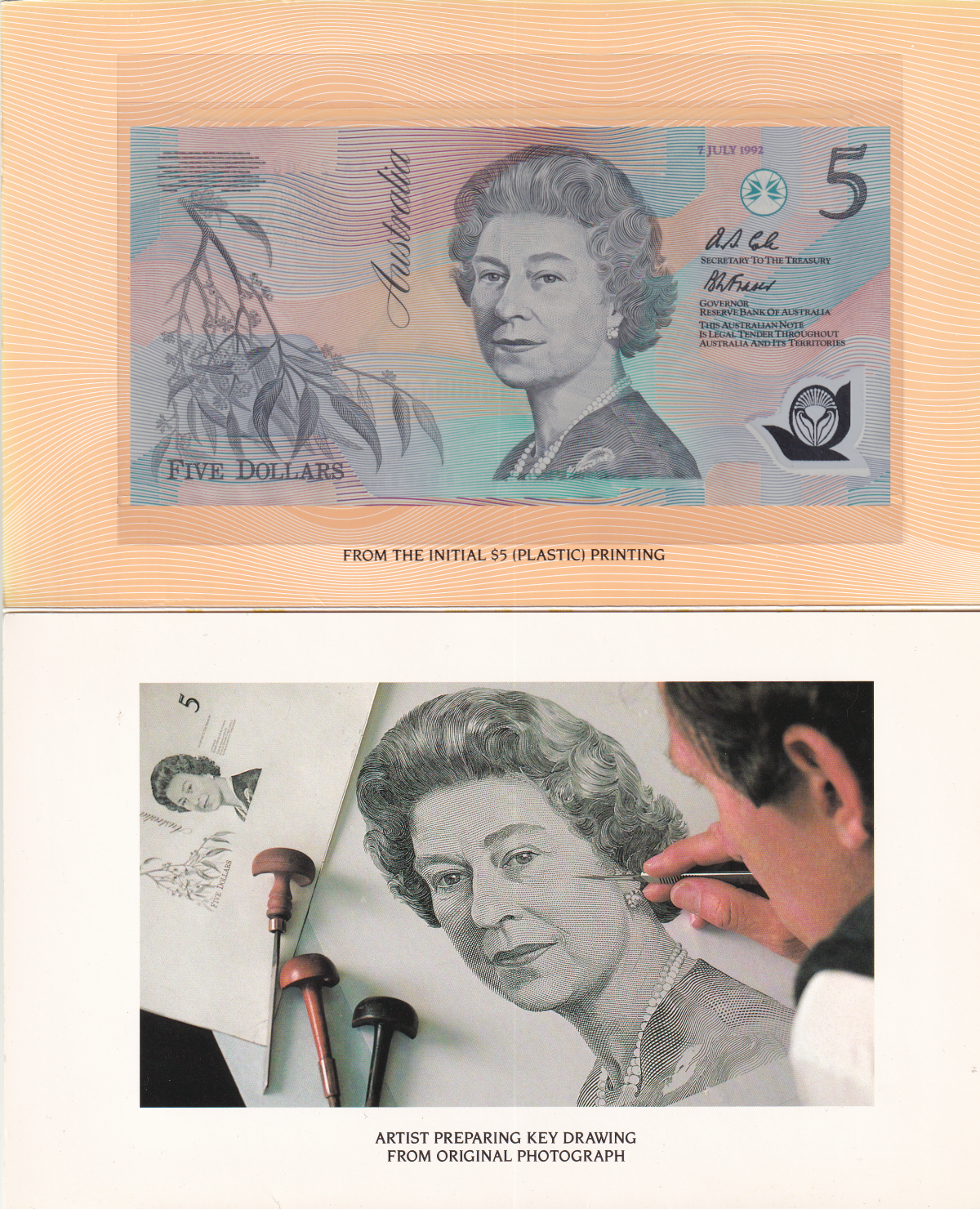 Australia 5 Dollars 1991-1992 P 44g 50b Polymer UNC Set 2 pcs With Folder