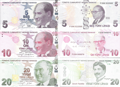 Turkey 5 10 20 Lira 2009 P 222 223 224 UNC Set 3 pcs