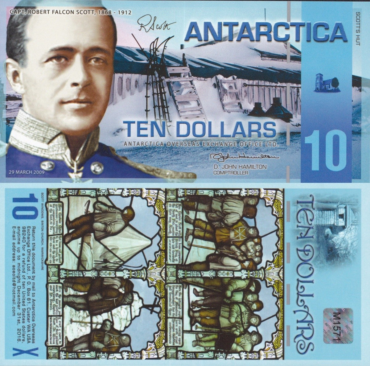 Antarctica 10 Dollars 2009 Capt. Robert Scott's Hut Polymer TEST NOTE UNC