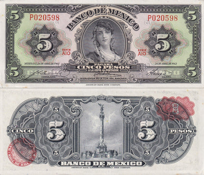 Mexico 5 Pesos 1963 P 60h SERIE AIO UNC