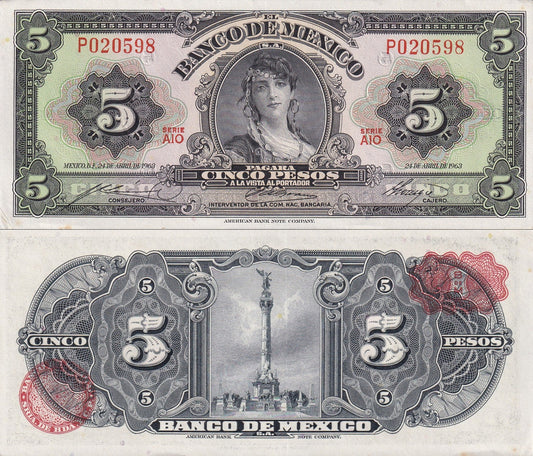 Mexico 5 Pesos 1963 P 60h SERIE AIO UNC