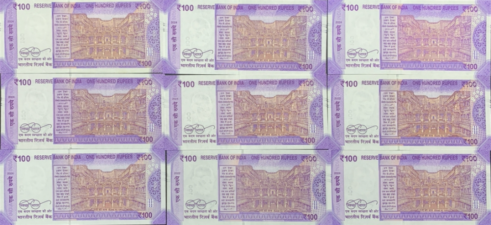 India 100 Rupees 2022-2024 P 112 UNC Set 9 pcs SOLID 1-9 111111-999999