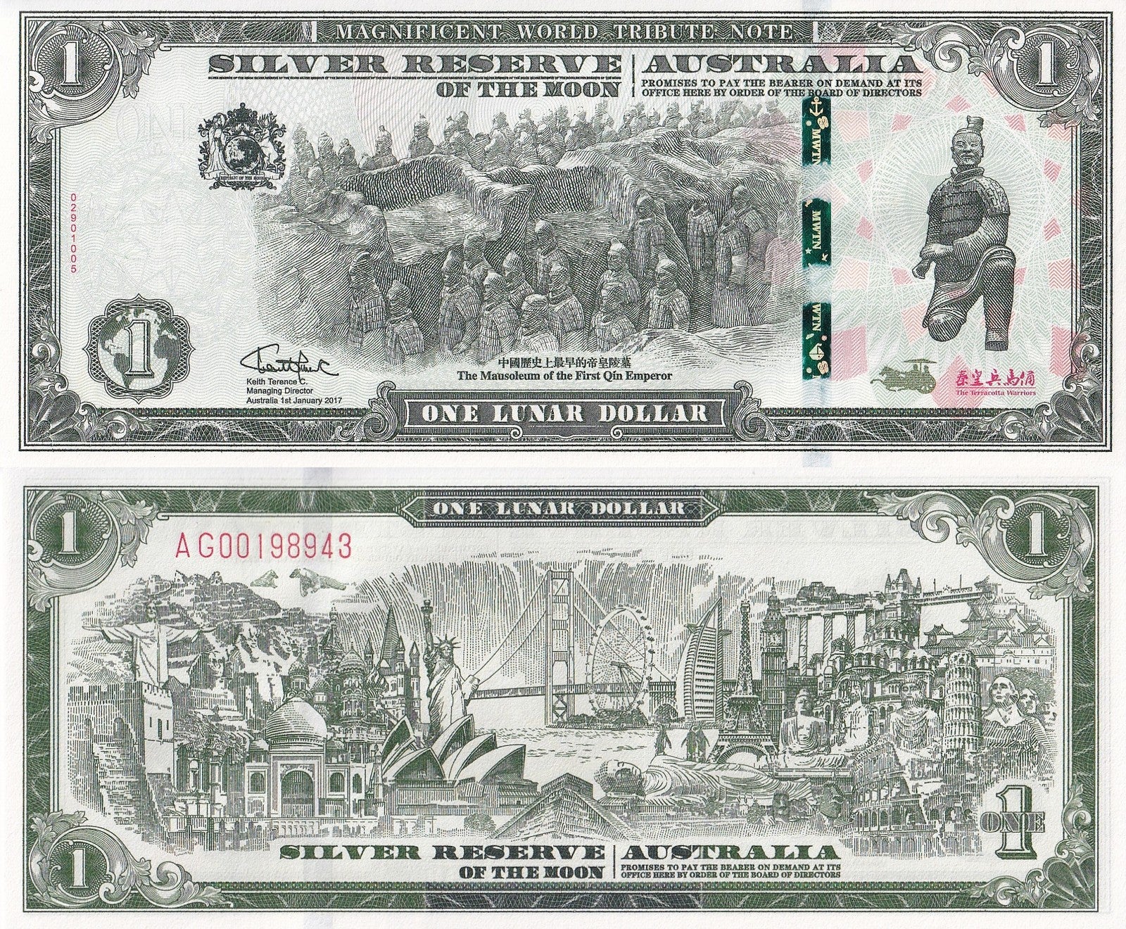 Australia 1 Lunar Dollar 2017 Silver Reserve of The Moon UNC With Folder