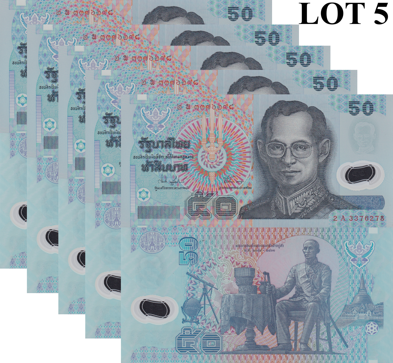 Thailand 50 Baht ND 1997 P 102a Polymer UNC Replacement 1/20 Bundle Lot 5 pcs