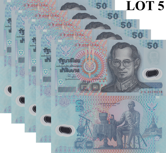 Thailand 50 Baht ND 1997 P 102a Polymer UNC Replacement 1/20 Bundle Lot 5 pcs