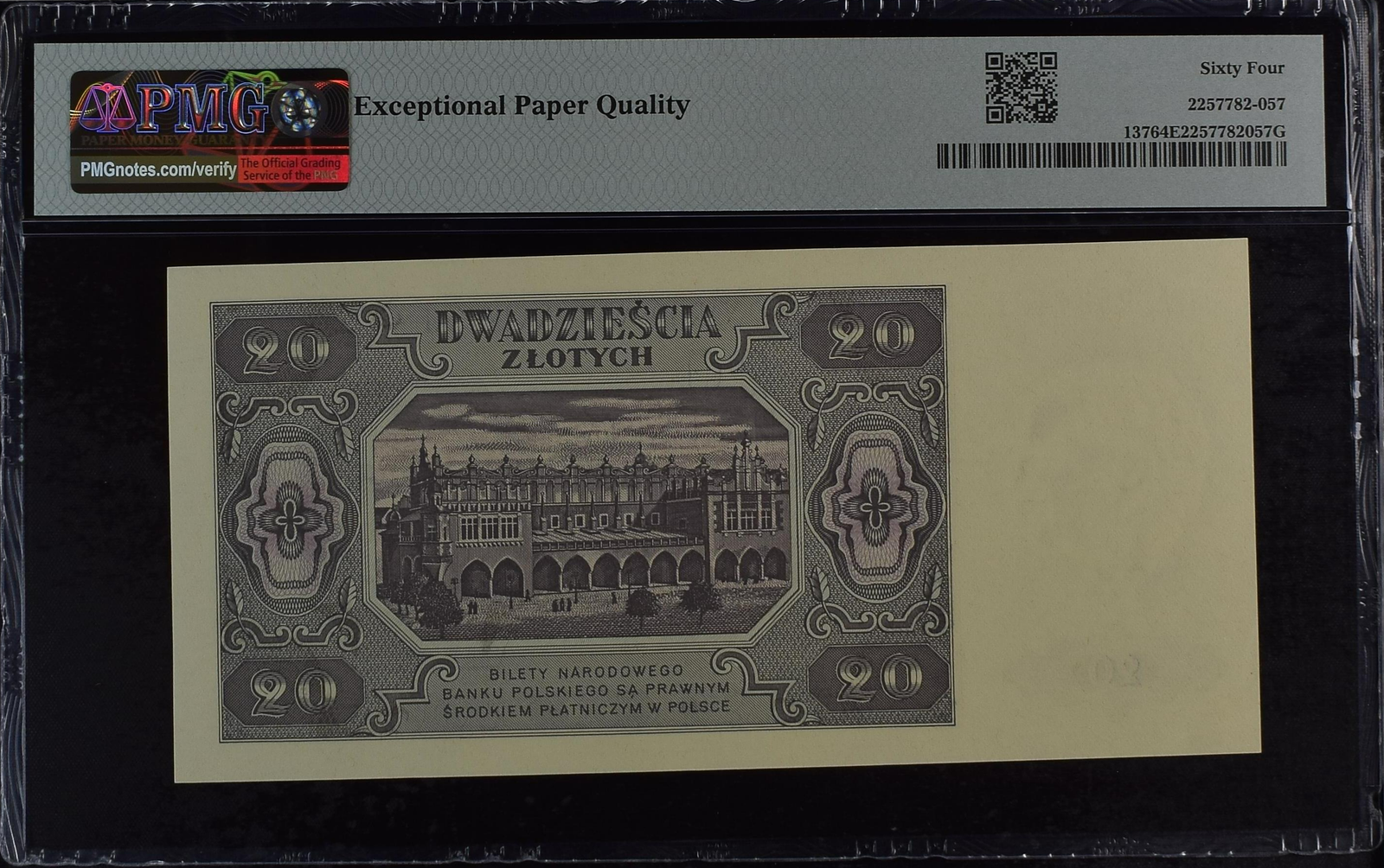 Poland National Bank 20 Zlotych 1948 P 137 UNC PMG 64 EPQ