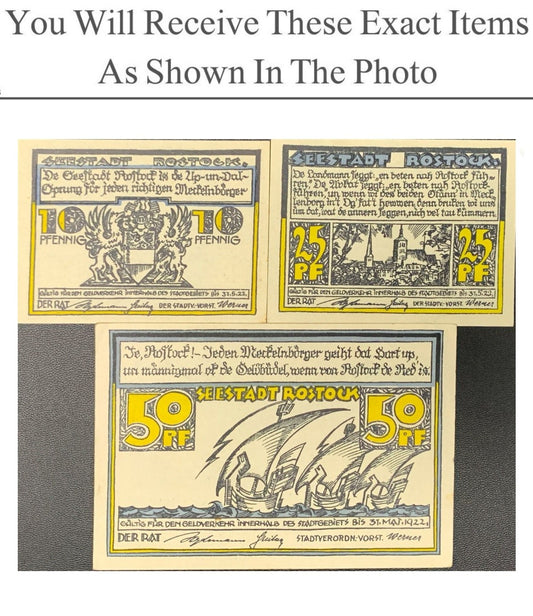 Germany Notgeld SEESTADT ROSTOCK 10 25 50 Pfennig 1922 Full Set 3 pcs