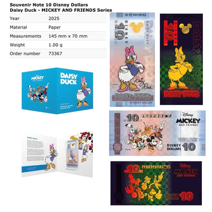Disney Official Mickey Mouse & Frinds 10 Dollars 2025 Daisy Duck UNC With Folder
