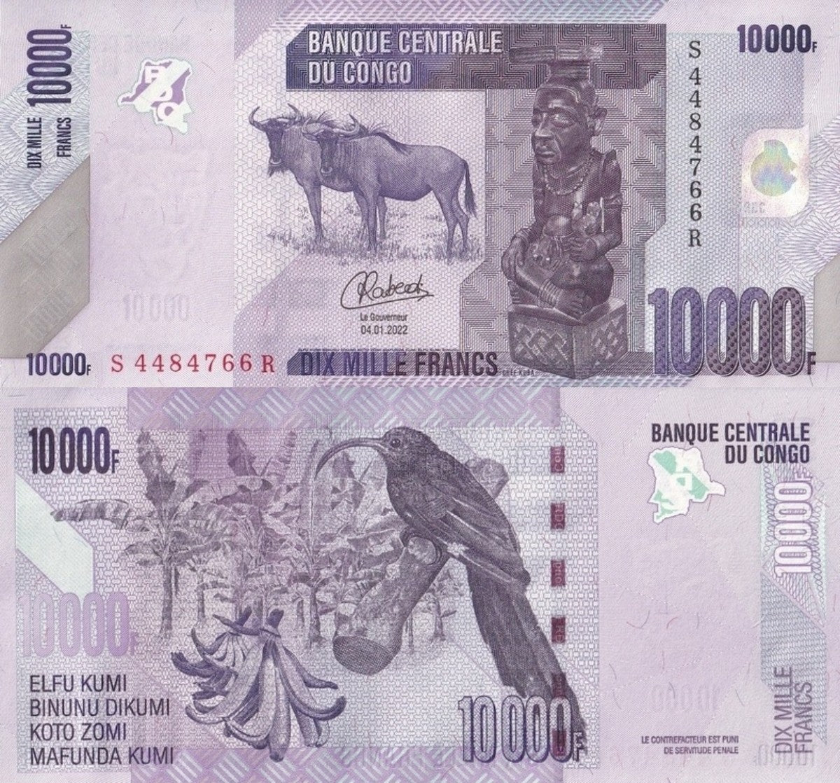 Congo Democratic Republic 10000 Francs 2022 P 103 UNC