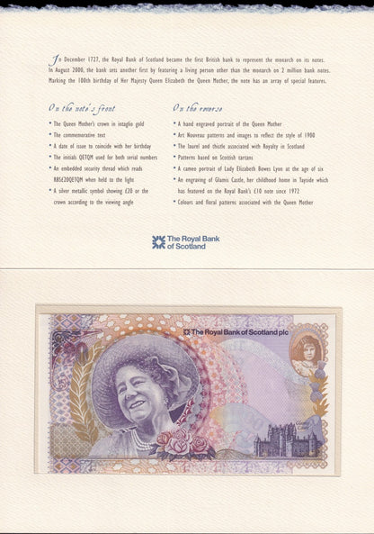 Scotland 20 Pounds Sterling 2000 P 361 UNC Royal Bank of Scotland PLC COMM. W/F