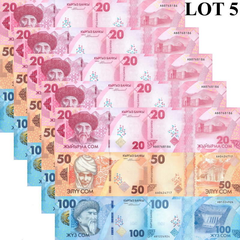 Kyrzstan 20 50 100 Som 2023 P 34 35 36 UNC Set 3 Lot 5