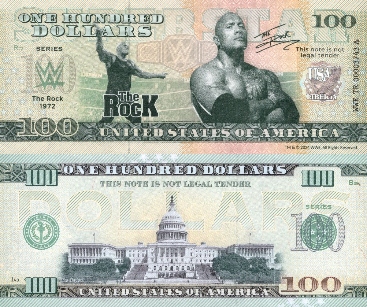 USA The Rock 100 Dollars WWE TEST NOTE 2024 UNC