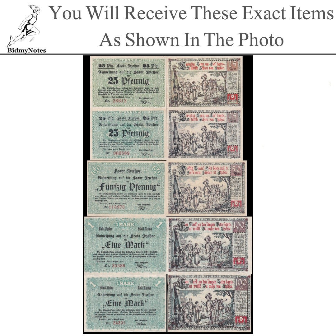 Germany Notgeld ITZEHOE 25 50 Pfennig 1 Mark 1920 Set 5 pcs