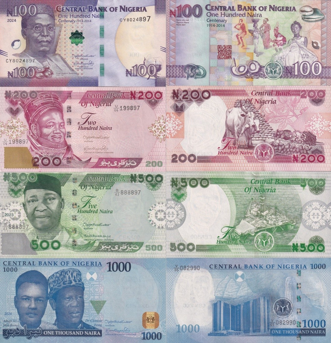 Nigeria 100 200 500 1000 Naira 2023-2024 P 41 47 48 49 New UNC COMM. SET 4 pcs