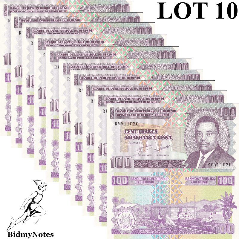 Burundi 100 Amafranga 2011 P 44b UNC 1/10 Bundle LOT 10 pcs