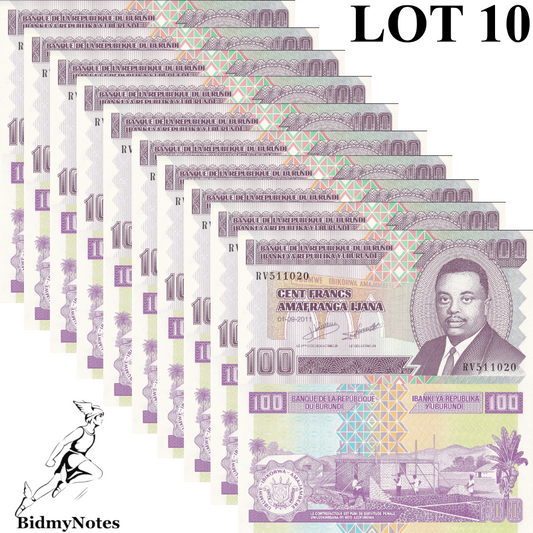 Burundi 100 Amafranga 2011 P 44b UNC 1/10 Bundle LOT 10 pcs
