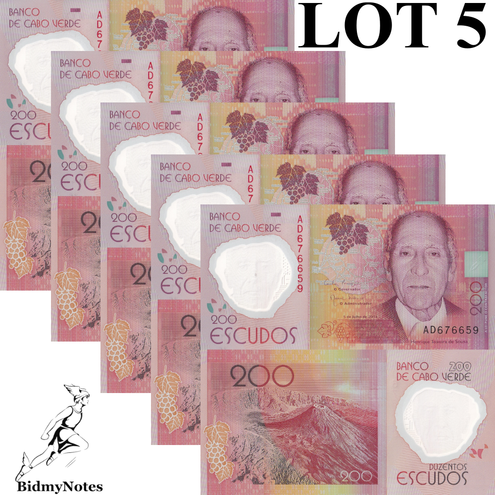 Cabo Verde 200 Escudos 2014 P 71 UNC 1/20 Bundle LOT 5 pcs