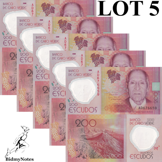 Cabo Verde 200 Escudos 2014 P 71 UNC 1/20 Bundle LOT 5 pcs