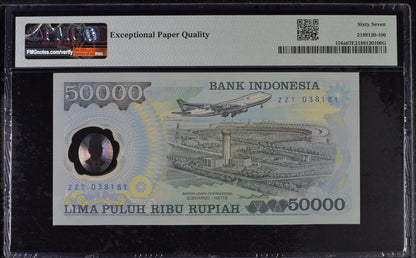 Indonesia Bank Indonesia COMM. 50000 Rupiah 1993 P 134a Polymer UNC PMG 67 EPQ