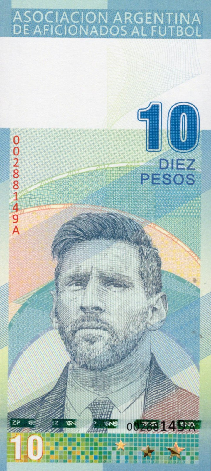 Argentina TEST NOTE 10 Pesos Messi Football Star Commemorative Banknote UNC