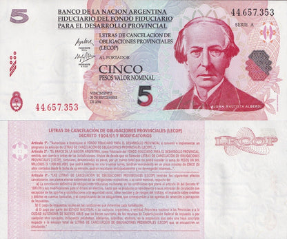 Argentina 5 Pesos 2006 P NL SERIE A UNC