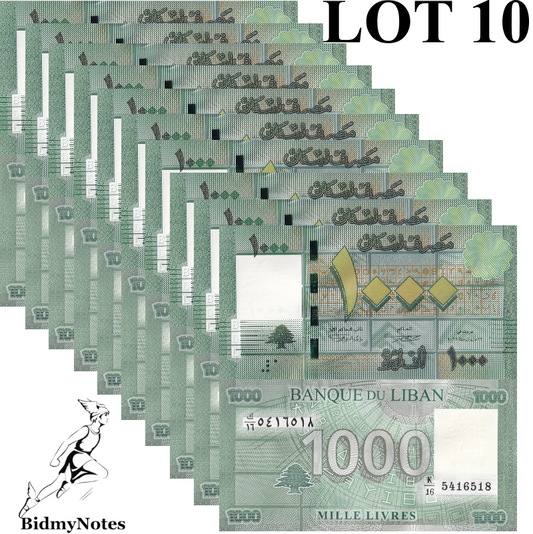 Lebanon 1000 Livres 2012 P 90b UNC 1/10 Bundle LOT 10 pcs