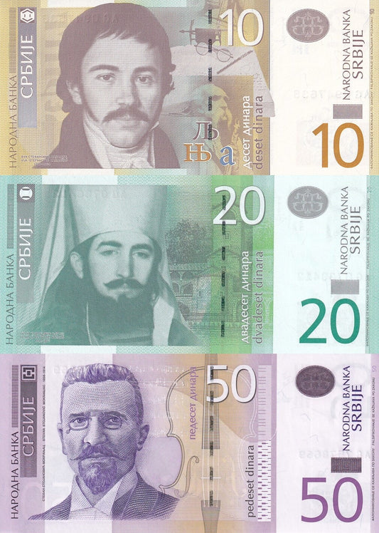 Serbia 10 20 50 Dinara 2011&2013 P 54b 55b 56a UNC Set of 3 pcs