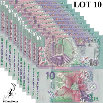 Suriname 10 Gulden 2000 P 147 UNC 1/10 Bundle LOT 10 pcs