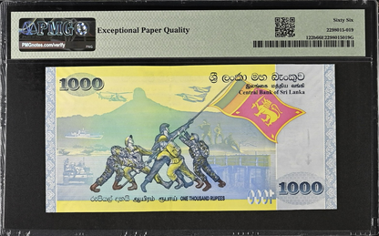 Sri Lanka Commemorative 1000 Rupees 2009 P 122b UNC PMG 66 EPQ LOW S/N 004753