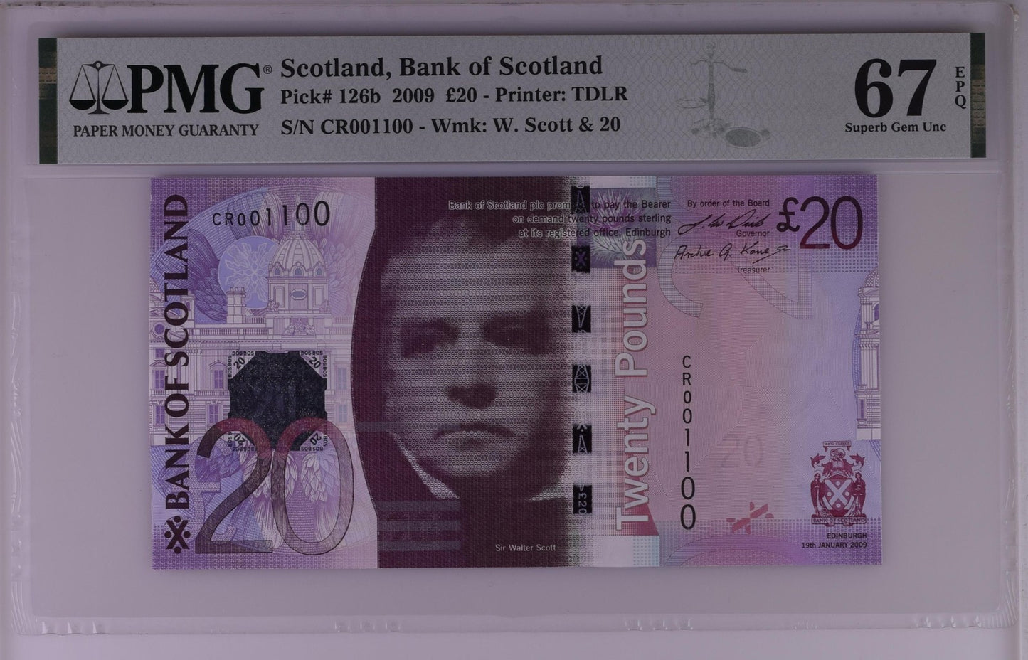 Scotland 20 Pounds 2009 P 126b UNC PMG 67 EPQ Binary-Radar-Rotator 2nd TOP POP