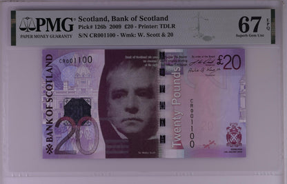 Scotland 20 Pounds 2009 P 126b UNC PMG 67 EPQ Binary-Radar-Rotator 2nd TOP POP