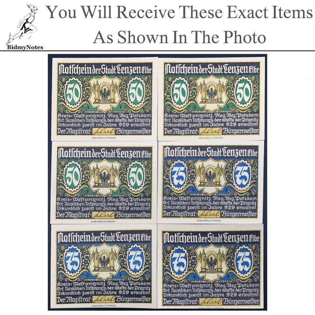 Germany Notgeld LENZEN A.D. ELBE 50 75 Pfennig Set 6 pcs