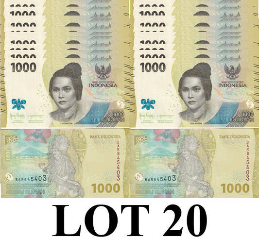 Indonesia 1000 Rupiah 2022 P 162  New design UNC 1/5 Bundle Lot 20 pcs
