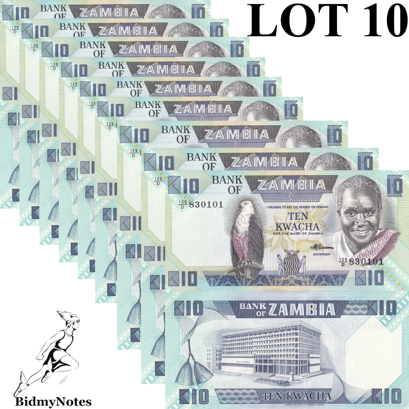 Zambia 10 Kwacha ND 1980-1988 P 26 UNC 1/10 Bundle LOT 10 pcs