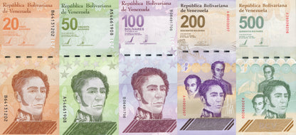 Venezuela 20 50 100 200 500 Bolivares 2021 2023 2025 P 117-121 P New UNC Set 5 p