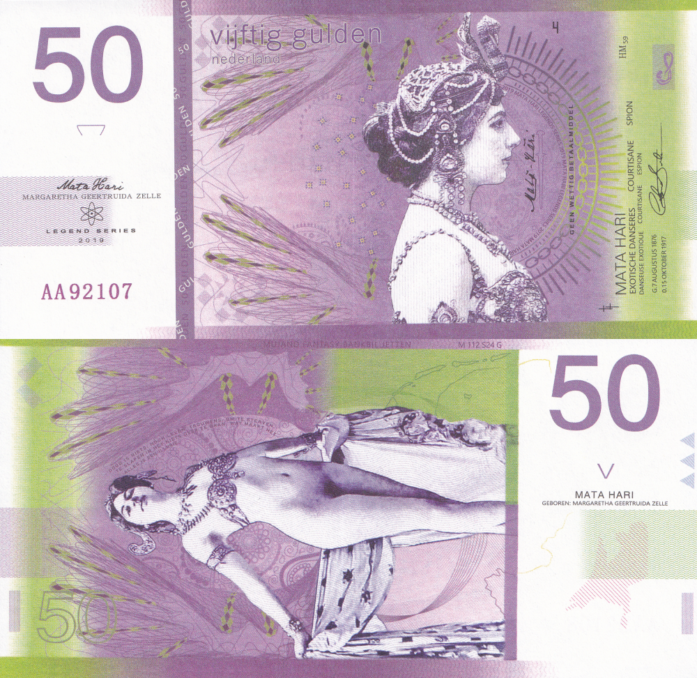 Netherlands Test Note 50 Gulden 2019 Mata Hari UNC Commemorative AA Prefix