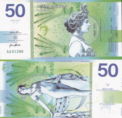 Netherlands Test Note 50 Gulden 2020 Mata Hari UNC Commemorative AA Prefix